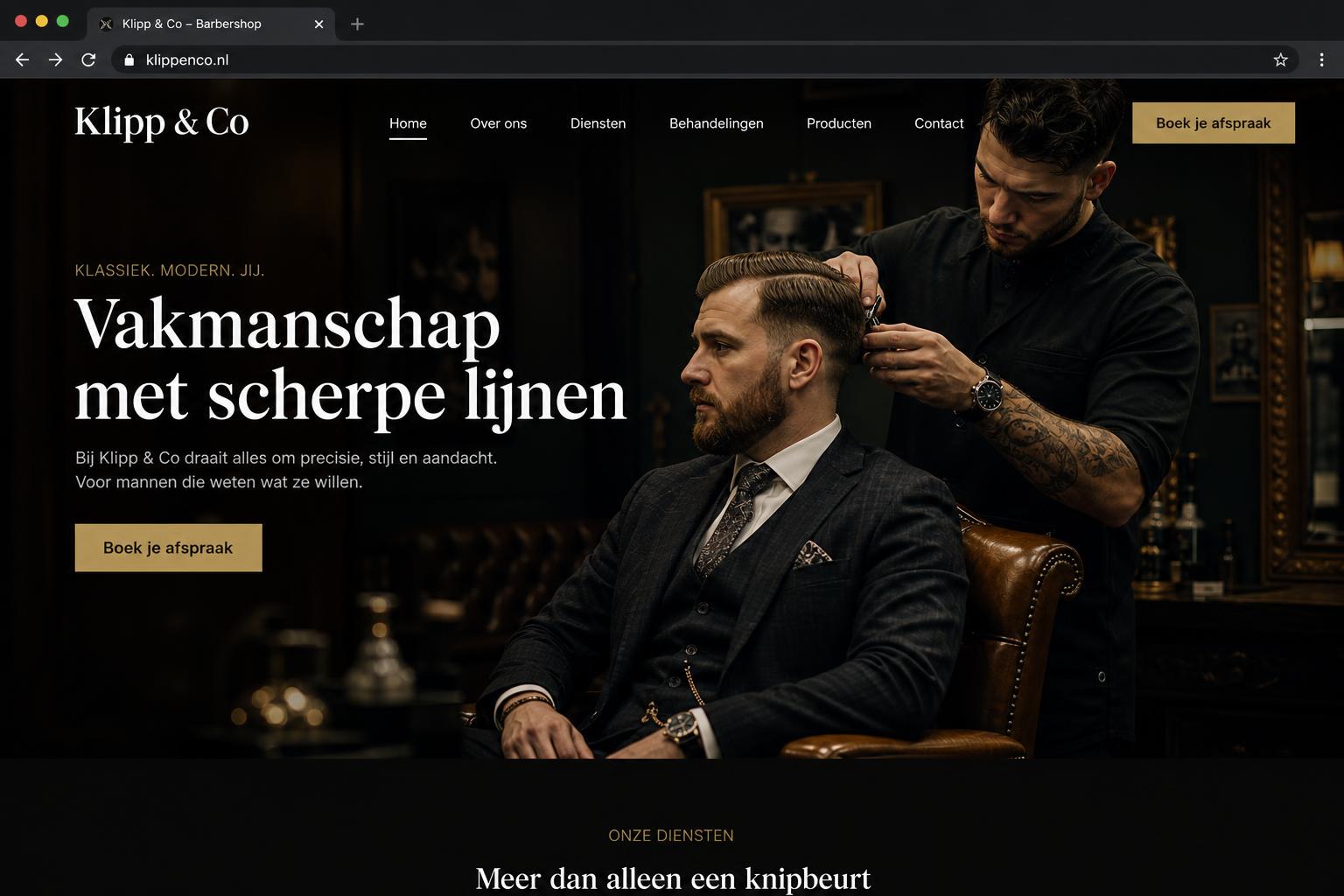 Website van Klipp & Co (Barbershop) — ontworpen en gebouwd door ScaleStudios