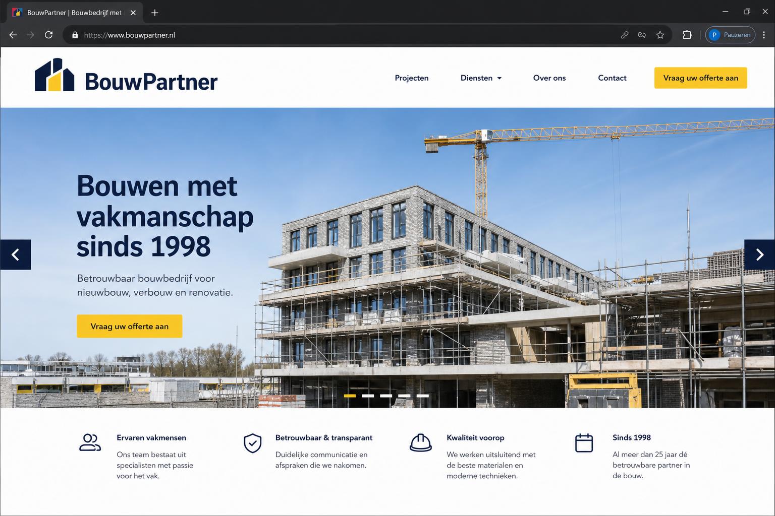 Website van BouwPartner (Bouwbedrijf) — ontworpen en gebouwd door ScaleStudios