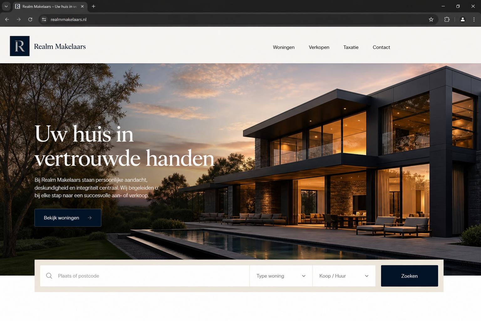 Website van Realm Makelaars (Vastgoed) — ontworpen en gebouwd door ScaleStudios