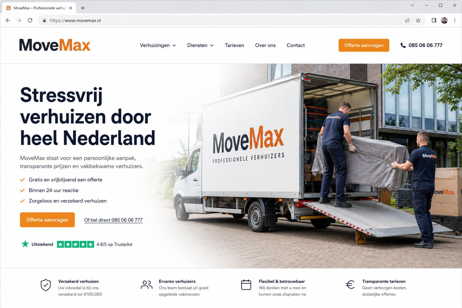 Website van MoveMax (Verhuisbedrijf) — ontworpen en gebouwd door ScaleStudios